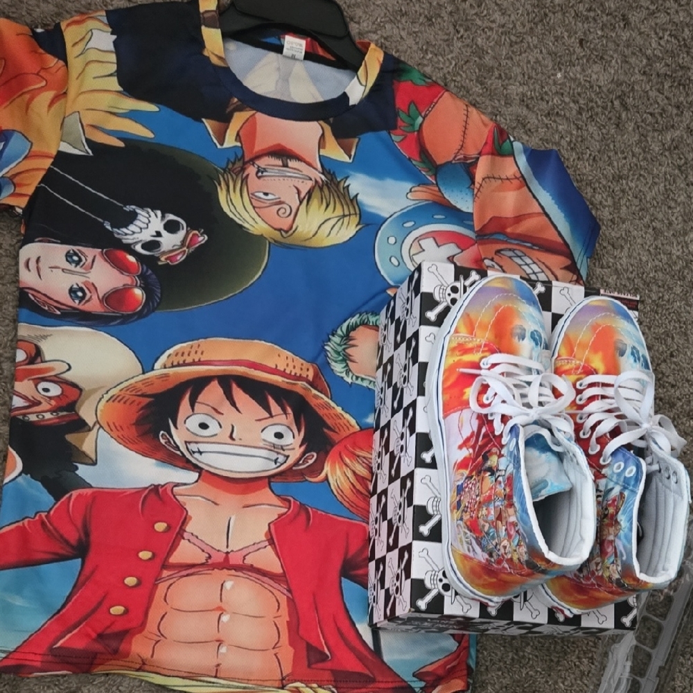 One Piece Graphic T-Shirt & Vans Shoes Set